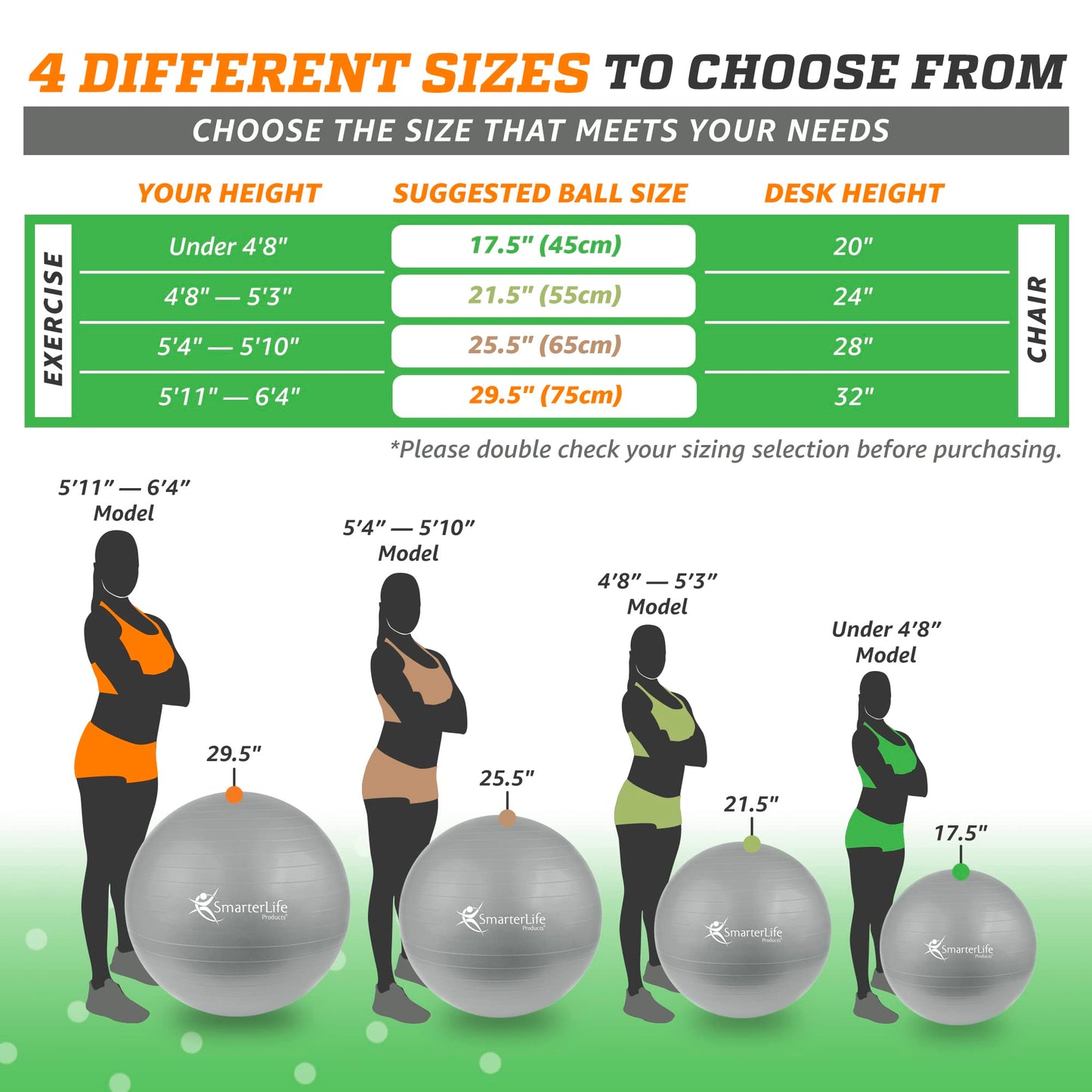 SmarterLife Exercise Ball Yoga Ball for Fitness, Balance, Stability, or Pregnancy, Gym Ball for Core Workout, Physical Therapy, Yoga Ball Chair for Office, Anti-Slip Anti-Burst