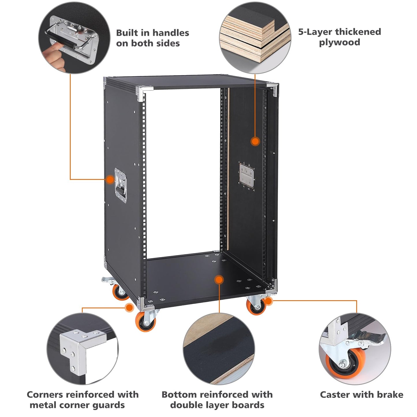 WikrOck Movable AV Gear Rack 16U 19in Mobile Floor Standing Network Device Storage Cabinet Stand - Audio Stereo Studio DJ Equipment Rack Server IT Data Devices Storage Cabinet with Castors