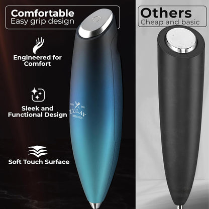Zulay Kitchen Tornado Triple Whisk Milk Frother - Handheld Foam Maker for Coffee & Lattes | Includes 4 Duracell Batteries - Sea Depth