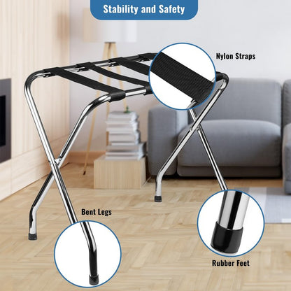 Luggage Rack-Single Tier, Pack of 1, Chrome, Foldable Rack for Guest Room