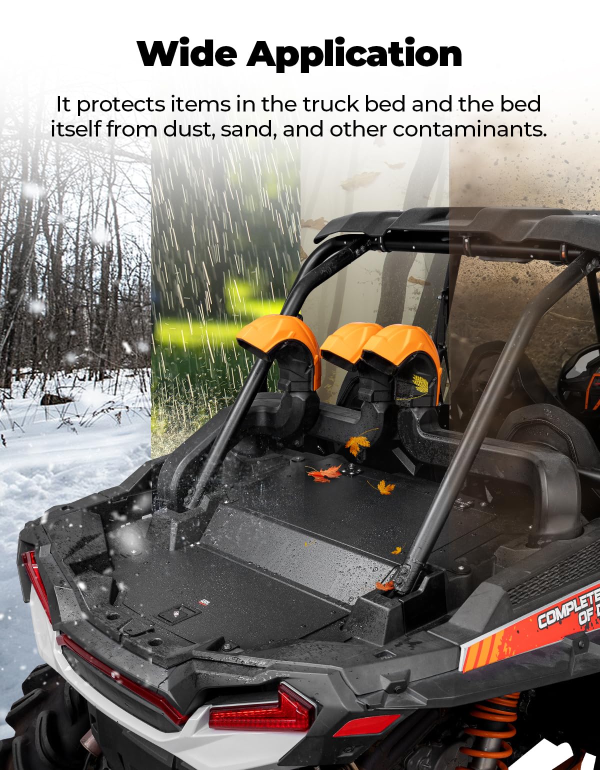 KEMIMOTO UTV Trunk Bed Enclosure,Tonneau Cover Cargo Bed Cover Compatible with Polaris RZR 1000 2014-2023, Aluminum, Hands-Free Design