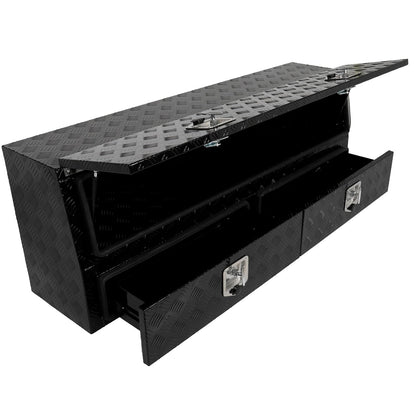 SCITOO 60" Aluminum Diamond Plate Truck Bed Tool Box,Heavy Duty Crossover Storage for Most Full Size Pickups,Lockable Weatherproof Chest,Fits 60 Inch Truck Beds,Easy Access to Load and Unload