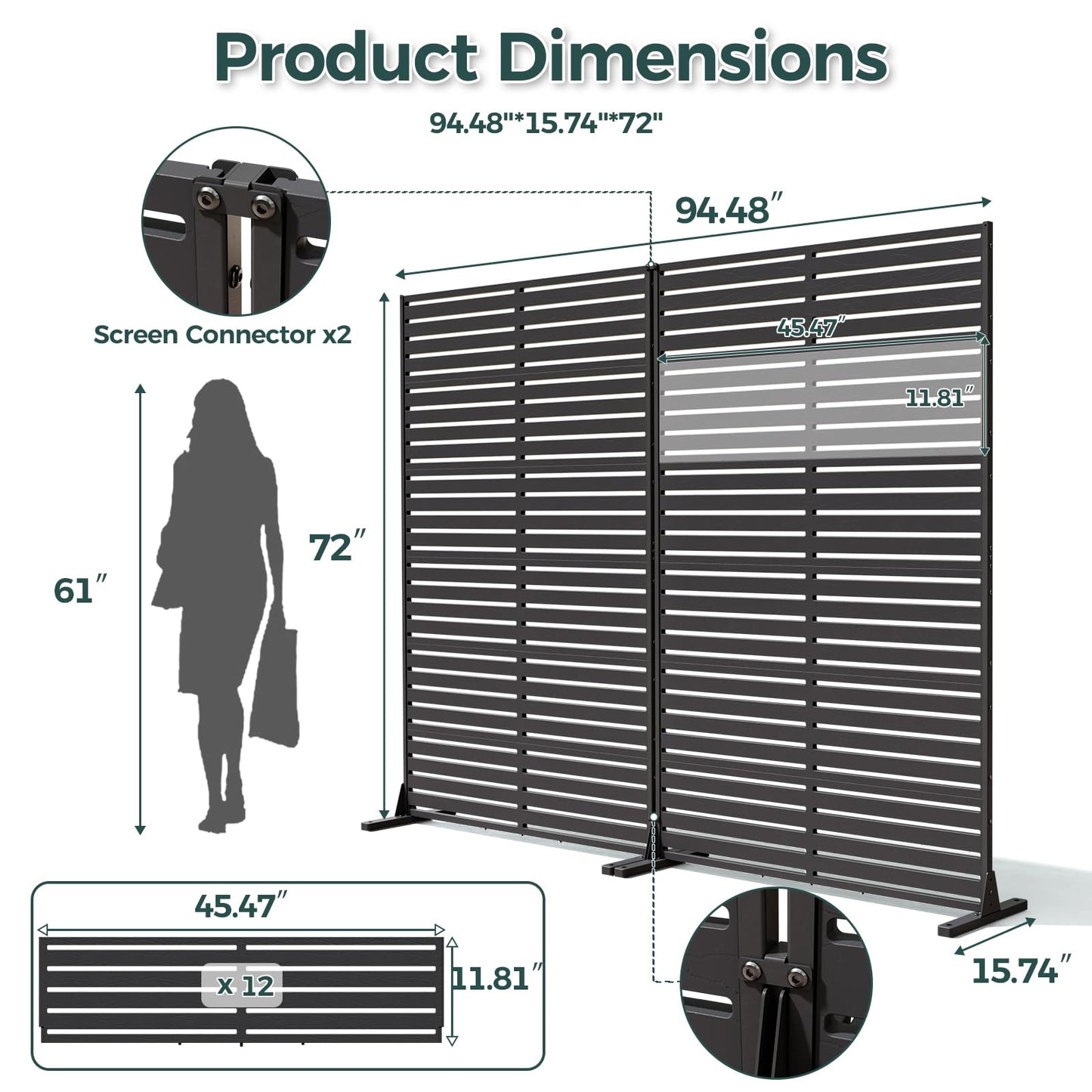 Trygoal Privacy Fence Screen with Stand 6 Panel 72" H×47" W HDPE Decorative Privacy Panels with Stand, Air Conditioner Fence Panels, Privacy Screen for Outdoor Backyard, Balcony, Pool