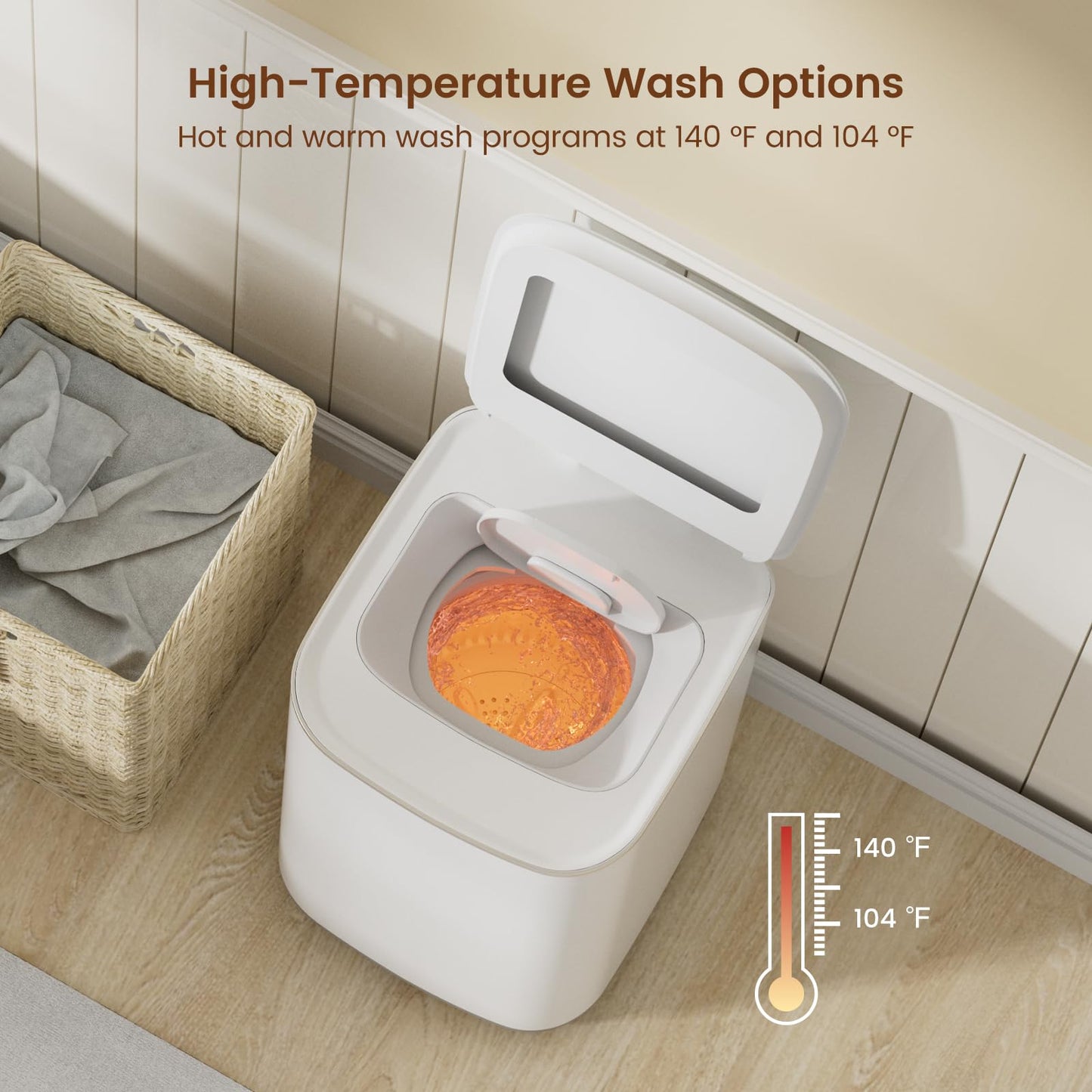 HAVA Portable Washing Machine, 0.8 Cu. Ft. Capacity Mini Washer & Spin Dryer, Fully Automatic with 8 Wash Programs, Hot Wash Options & Upward Drainage, Space Saving for Apartments, Dorms, and RVs
