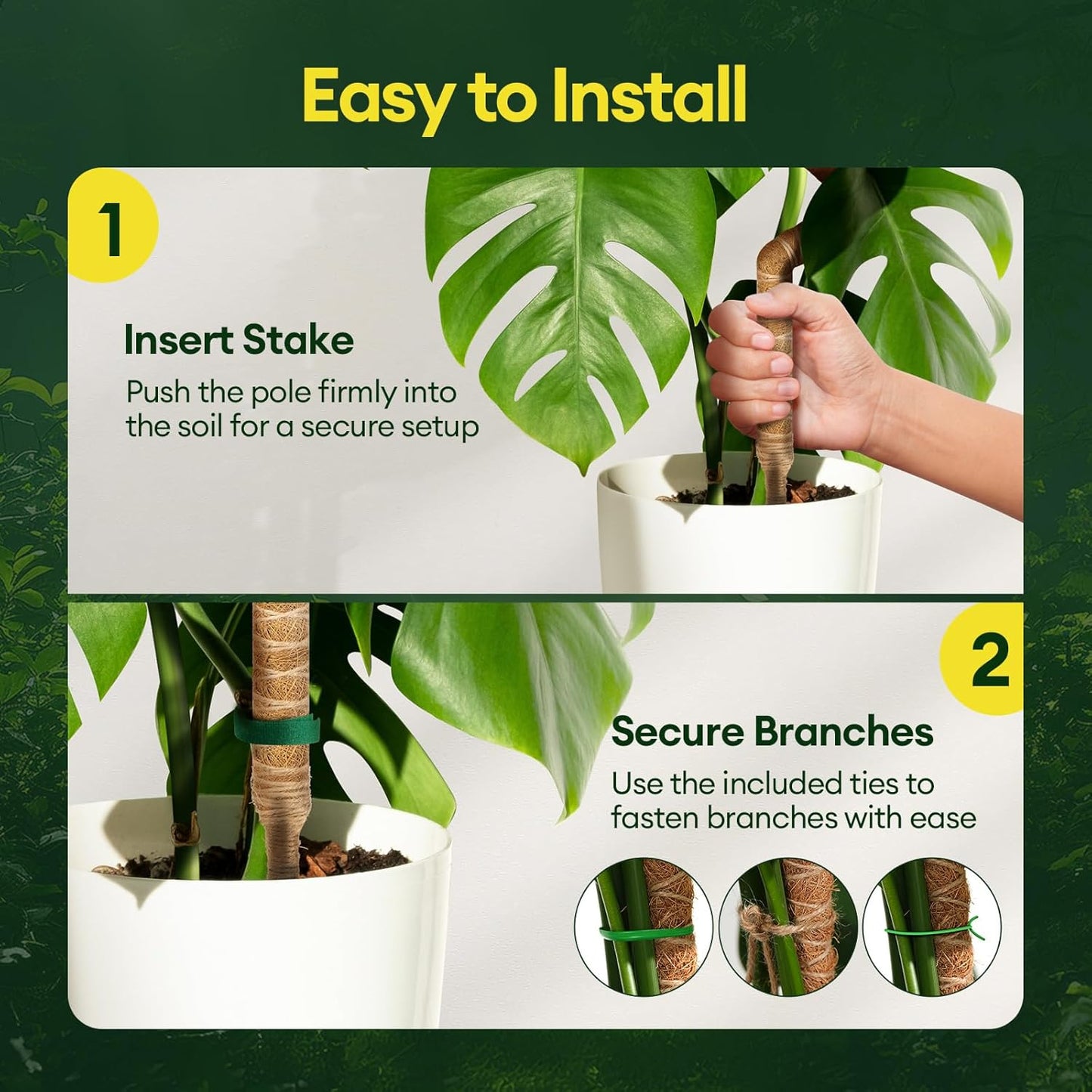 Maygrove 3-Pack 48” Bendable Moss Poles - Ideal Support for Climbing Monstera & Indoor Plants