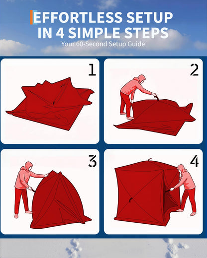 Pop-Up Ice Fishing Tent, Portable Windproof Insulated Hub Tent for 1-8 Person Winter Fishing with 210d Oxford Fabric, Includes Anchors & Carry Bag