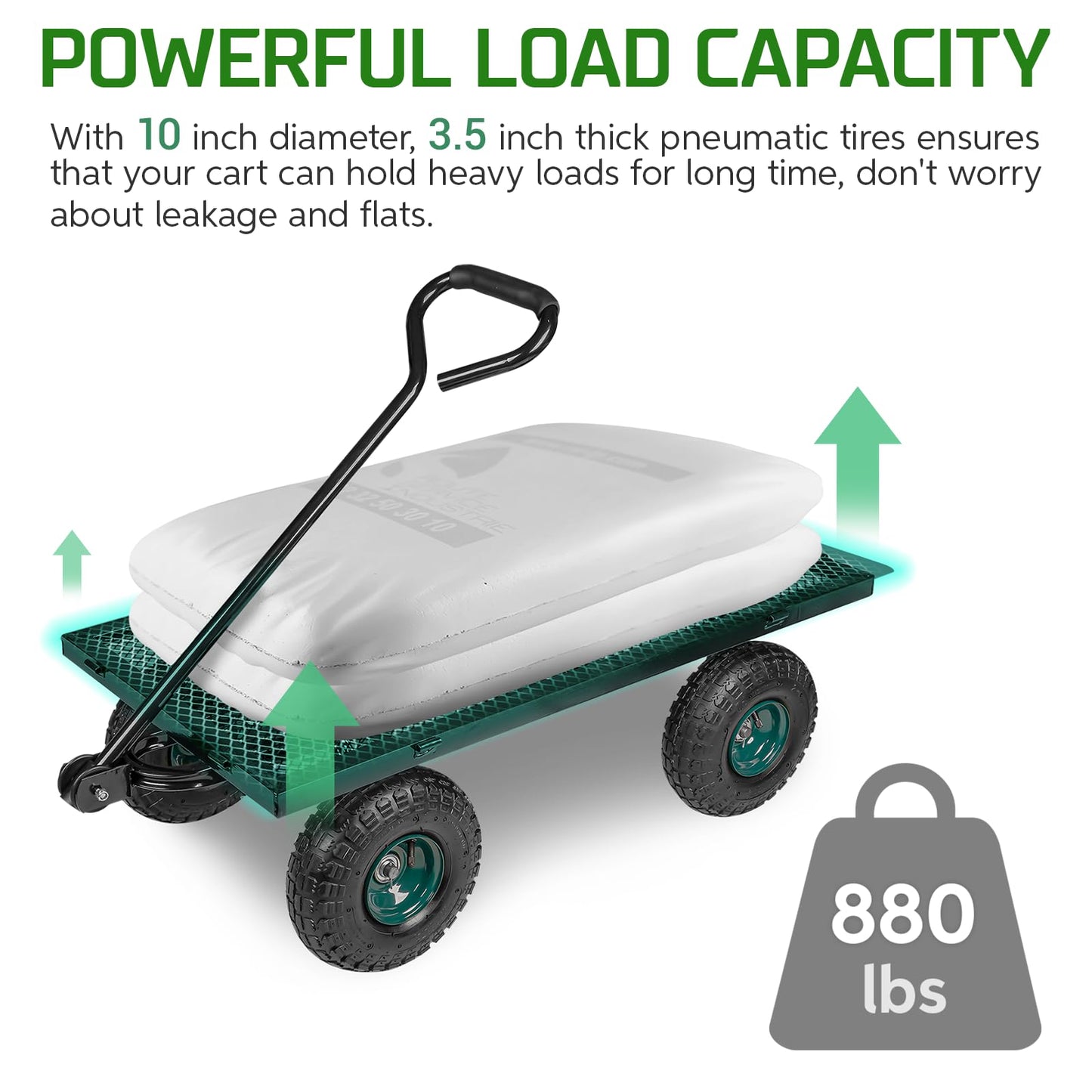 Taifa Heavy Duty Utility Steel Garden Cart 880 Lbs Capacity with Detachable Side Panels Convert to Flatbed for Yard Lawn and Farm, Metal Wagon with 180° Rotating Handle, Black