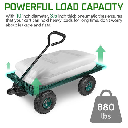 Taifa Heavy Duty Utility Steel Garden Cart 880 Lbs Capacity with Detachable Side Panels Convert to Flatbed for Yard Lawn and Farm, Metal Wagon with 180° Rotating Handle, Black