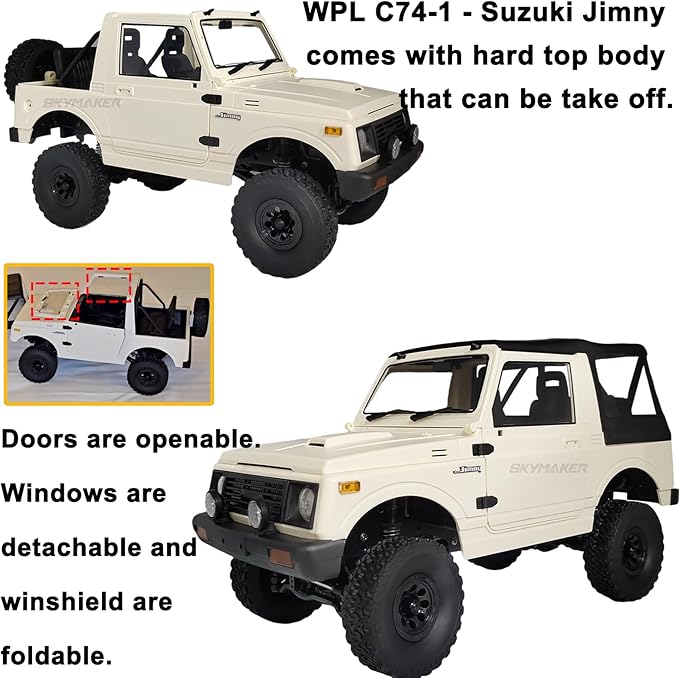 Skymaker WPL C74-1 Suzuki Jimny 1/10 Outdoor Remote Controlled Car 4WD Four Wheel Drive RC Car Rock Crawling Crawler for All Terriens Off-Road Driving