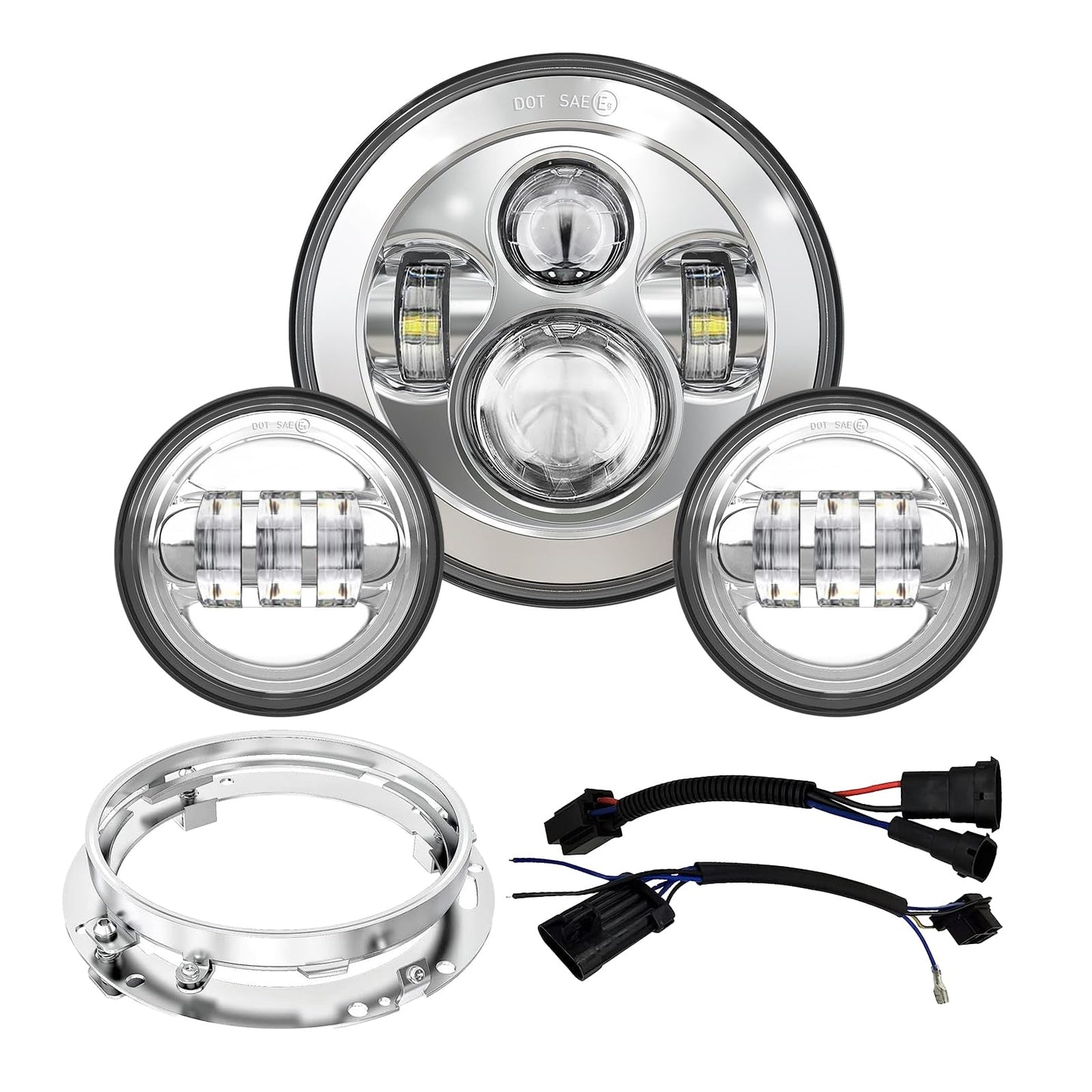 7 inch LED Motorcycle Headlights 4.5" Fog Passing Lights DOT Kit For Harley Davidson Road King Touring FatBoy Street Glide CVO Tri Glide Electra Glide Ultra Limited Classic Switchback harley headlight
