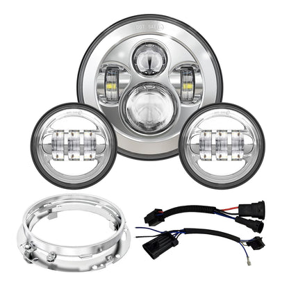 7 inch LED Motorcycle Headlights 4.5" Fog Passing Lights DOT Kit For Harley Davidson Road King Touring FatBoy Street Glide CVO Tri Glide Electra Glide Ultra Limited Classic Switchback harley headlight