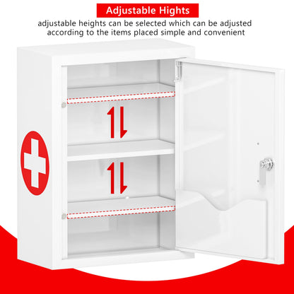 Wensha Locking Medicine Cabinet for Bathroom: Wall Mount Medical Box for Medication Storage - Large Capacity First Aid Wall Cabinet for Home, School, Office (White)