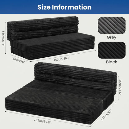 Tri-Fold Futon Sofa Bed, 6 Inch Foldable Floor Couch, High-Density Foam Convertible Sleeper Sofa with Removable Washable Corduroy Cover, Portable Floor Mattress for Living Room Bedroom Dorm RV Camping