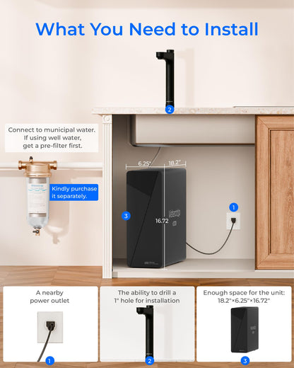 Waterdrop X16 Tankless Reverse Osmosis System, Alkaline Mineral, NSF/ANSI 42&58&372 Certified, 1600 GPD RO System, 11-Stage Filtration, UnderSink, 3:1 Pure to Drain, Smart Black Faucet, BPA Free