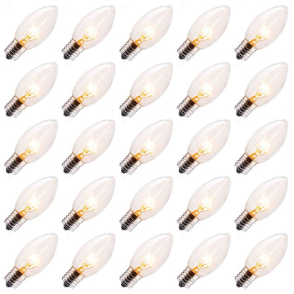 Minetom C9 Clear Replacement Bulbs for Christmas Lights, 100 Pack, E17 Intermediate Base, 7 Watt, Warm White