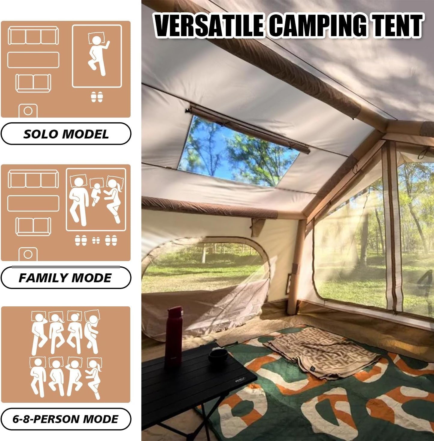 10' x 8' Inflatable Tents for Camping, 6-8 People Blow up Tent, 4 Season Inflatable Hot Tent with Stove Jack, Waterproof Portable for Camping Outdoor