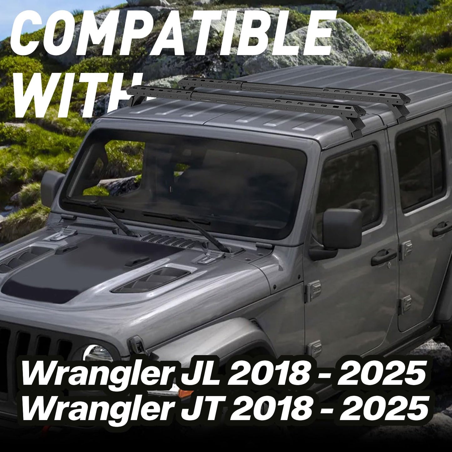 420 LBS Roof Rack Cross Bars,Adjustable 39.4-61 inch Roof Rail Crossbars Fit for Jeep Wrangler JL JT 2018-2025 (2/4 Door Hardtop), Rooftop Cargo Bag Kayak Bike Carrier