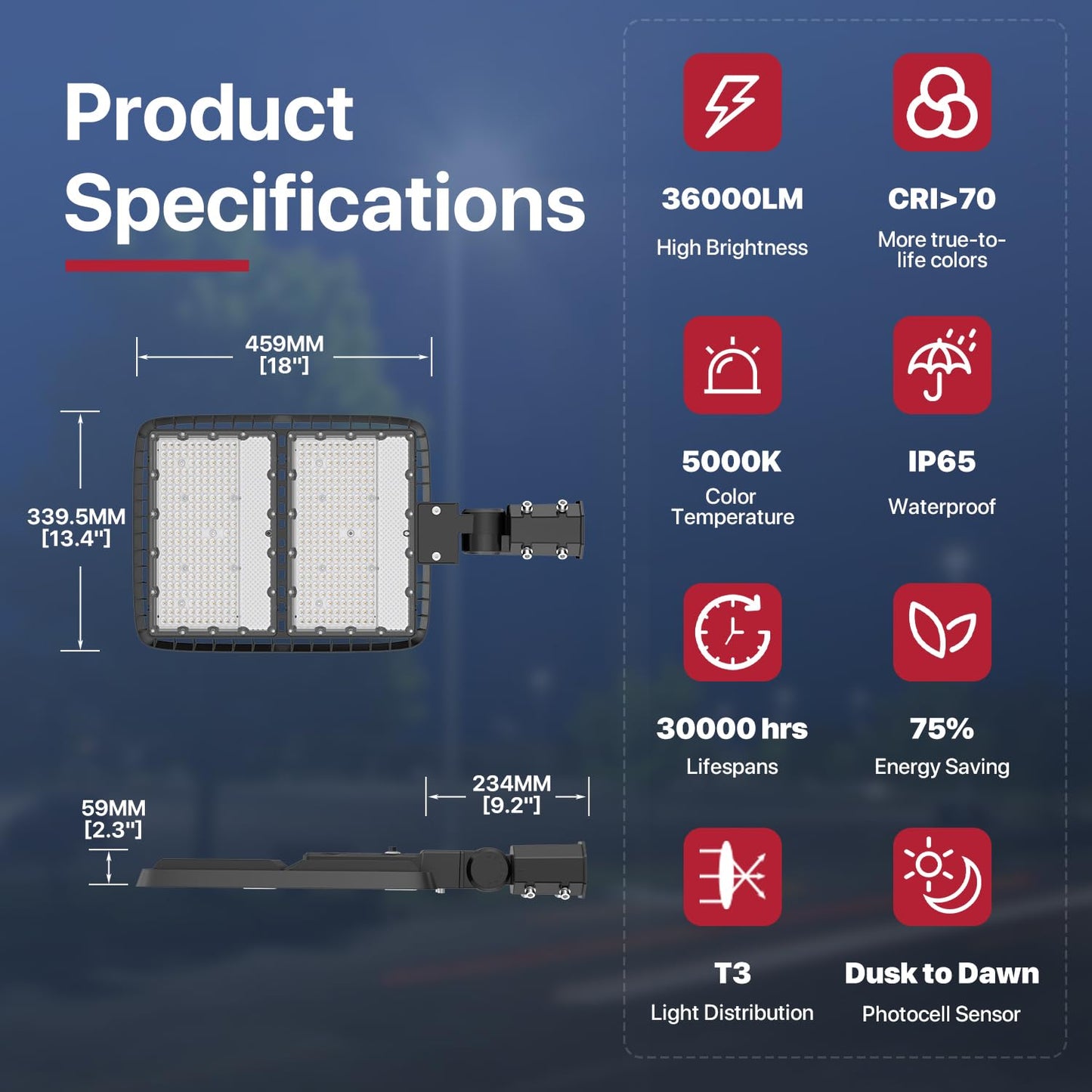 LED Parking Lot Light 300W 2Pack, Commercial Outdoor Area Lighting with Dusk to Dawn Photocell, Super Bright LED Shoebox Light 5000K 36000LM Slipfitter Mount for Parking Lot|Warehouse|Roadways 2 Pack