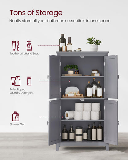VASAGLE Floor Storage Cabinet, Freestanding Storage Unit with 4 Doors, Adjustable Shelves, 11.8 x 23.6 x 43.3 Inches, for Entryway, Bathroom, Dove Gray UBBC552P36V1