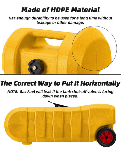 15 Gallon Portable Fuel Tank Caddy with Manual Transfer Pump – Heavy-Duty Gas Storage Toolbox – 10FT Hose – Leak-Proof, Mobile Fuel Container for Cars, Boats, Lawn Mowers, ATVs – Yellow
