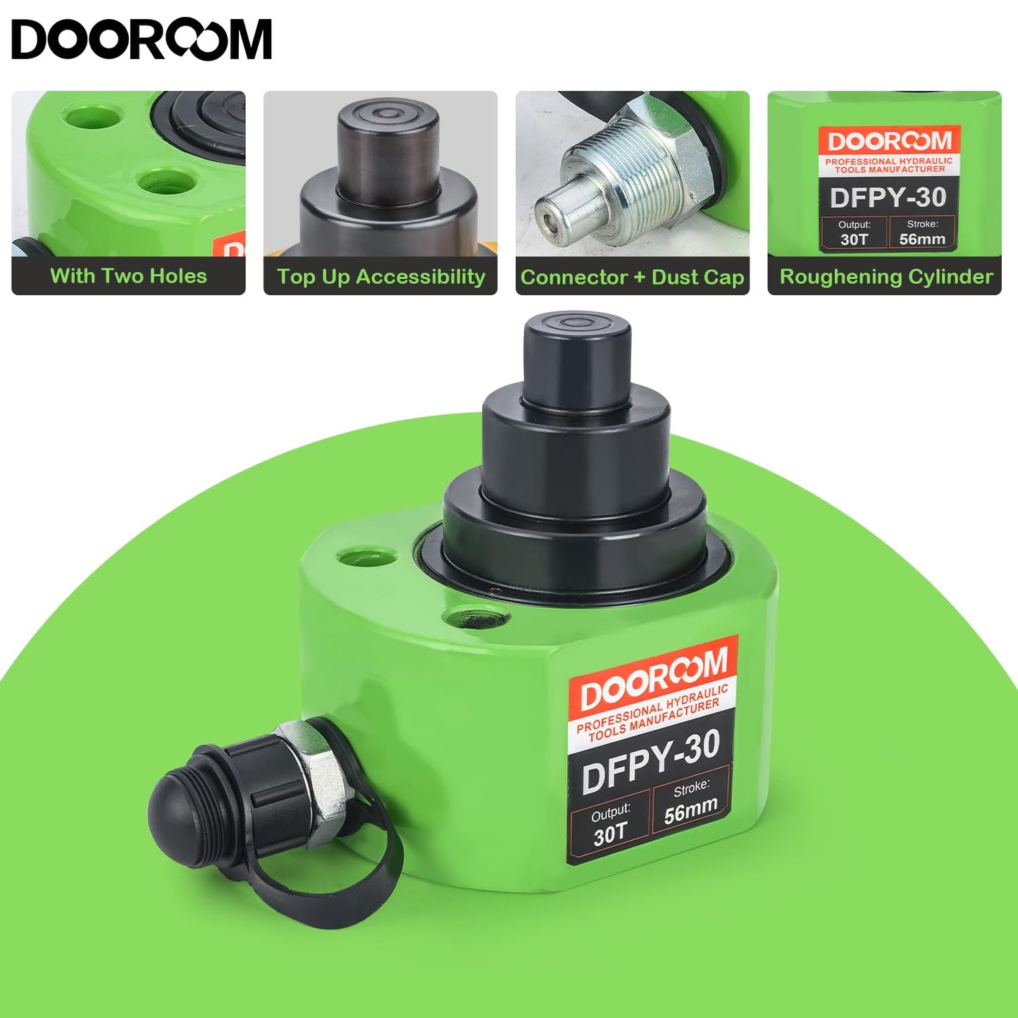 DOOROOM 30T 2.1"/54mm Stroke Portable Hydraulic Cylinder Portable Low Profile Jack Sets Multi-Acting Porta Power Ram Jack Kits Lifting Cylinder with CP-700 Hydraulic Hand Pump