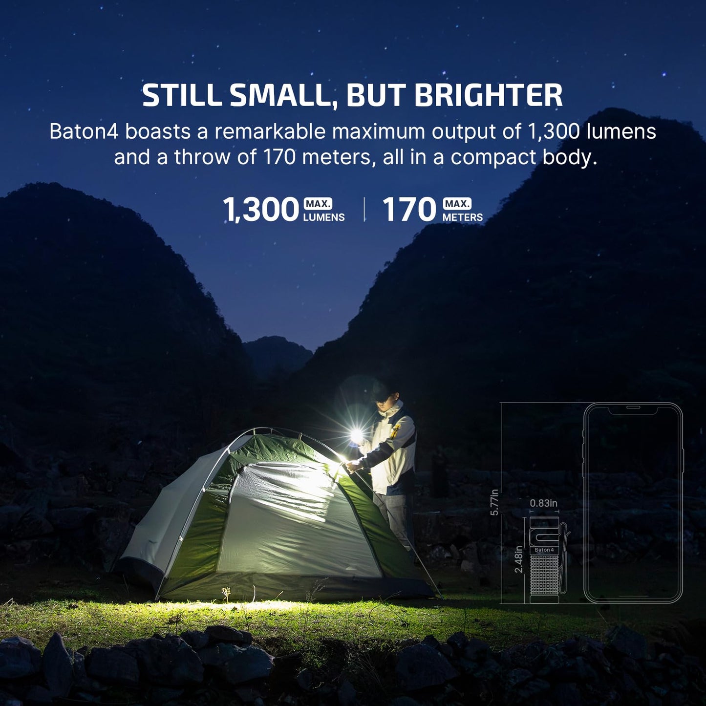 OLIGHT Baton4 Premium Edition EDC Flashlights 1300 Lumens with Type-C Charging Box, Powered by Rechargeable Battery, Small Bright Light IPX8 Waterproof for Emergencies, Outdoors (Guidance)