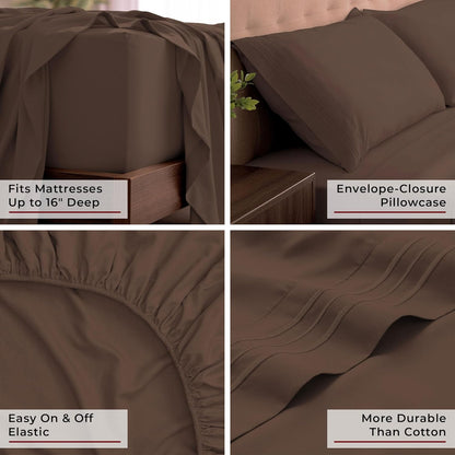 Mellanni King Sheets Set - 4 PC Luxury Bedding Collection | Extra Soft, Cooling, Wrinkle-Resistant (King, Brown)