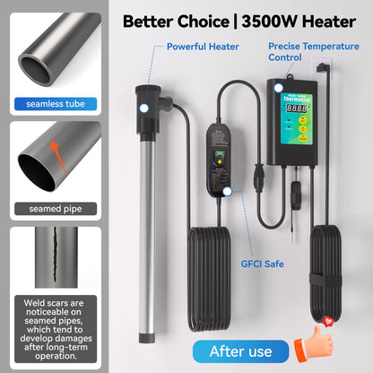 3500W 240V Titanium Fully Submersible Immersion Corrosion-Proof Water Heater, with Leakage Protection & Digital Thermostat, for Seawater Swimming Pool, Large Outdoor SPA, Commercial Large Pool