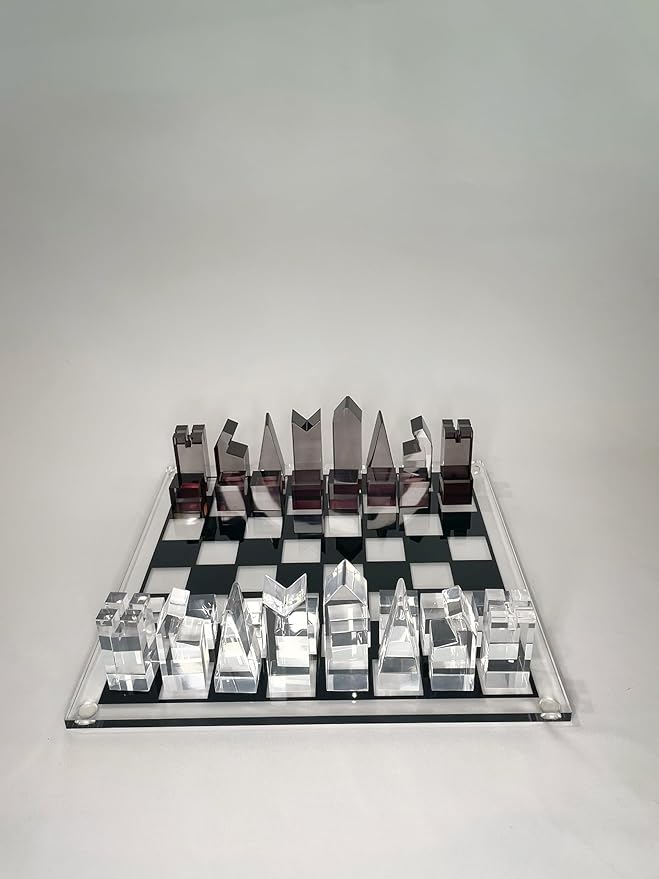 Luxury Acrylic Chess Set Sophisticated Stylish Design Multiple Colors Available (Clear/Gray-Smoke)