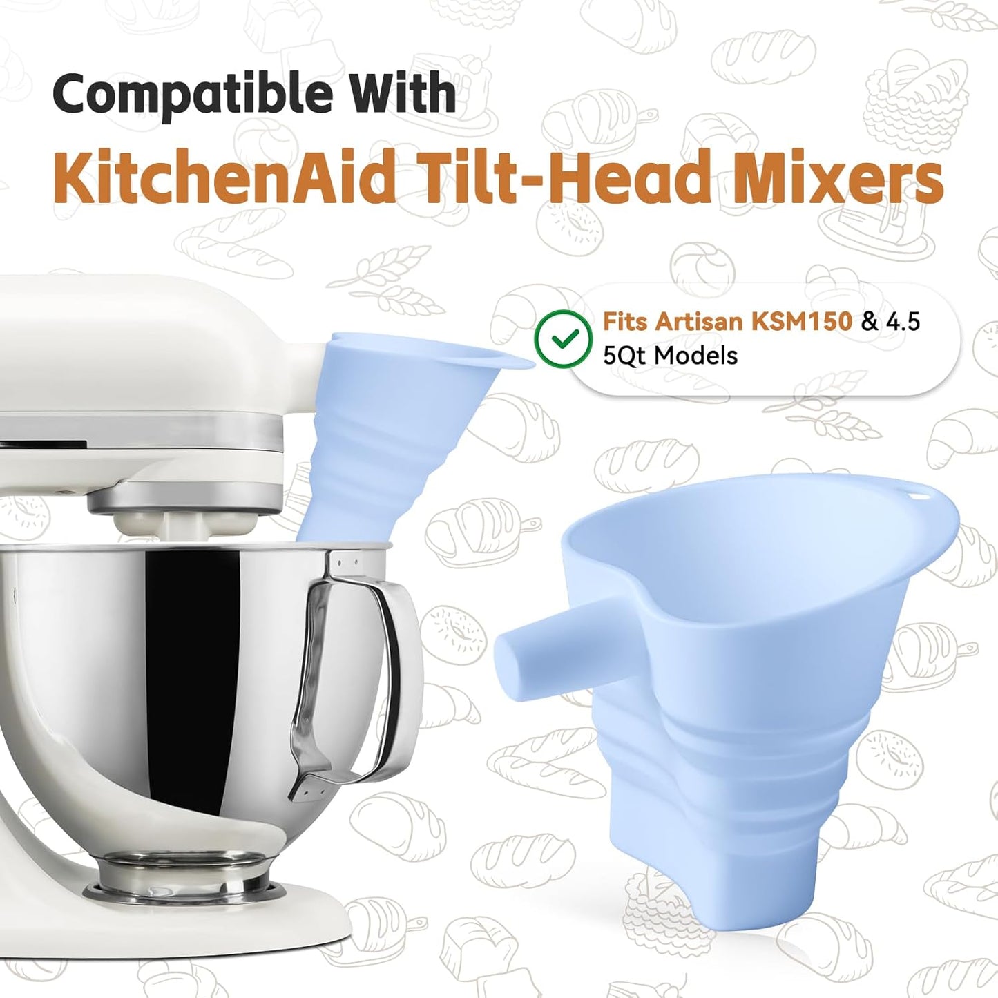 KitchenAid Flour Funnel - Easy Pour Anti-Splash Mixer Attachment for 4.5-5 Qt Tilt-Head Mixers | Dishwasher Safe, Blue