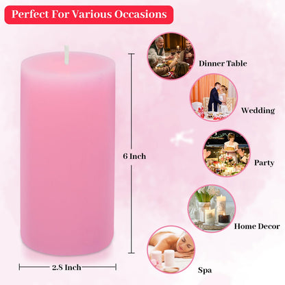 Hand Pink 2.8x6 Pillar Candles Set of 3 - Rustic Unscented No Drip Wax Candles for Home Decor, Weddings, Centerpieces
