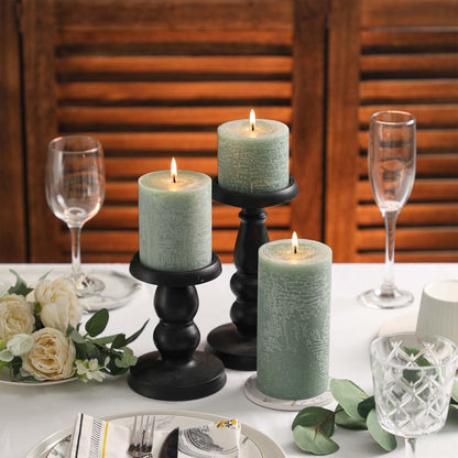 3x4 Inch Sage Green Pillar Candles - Set of 3, Unscented, Long Burning, Smokeless Dripless Candles for Spring Home Decor, Dinner Table, Bathroom, Rustic Decor