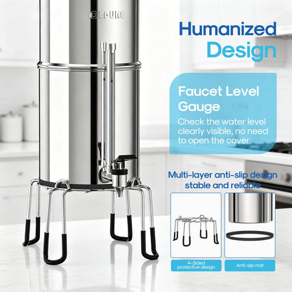 ICEPURE 2.25G Gravity-fed Water Filter System with Sight Glass Spigot, 304 Stainless Steel Countertop System, 2 Black Carbon Filters and Stand, Reduce 99% Chlorine, Lead for Home, Camping, Emergencies