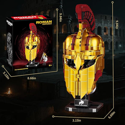 Ideas Roman Centurion Helmet Building Set Collectible Cool Soldier Helmet Home Display Model Compatible with Lego for Adults STEM Gift Toy for Teens Boys 8-14 (850 PCS)