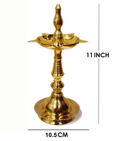 Craftsman Kerala Diya 11 Inch Pure Brass Oil Lamp Pack of 2 Golden Engraved Design