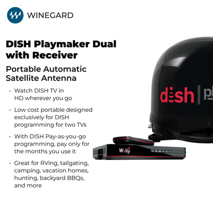 Winegard PL8035R Dish Playmaker Dual with Receiver - Automatic Satellite Antenna W/Dual Receiver Support for PL-70LR - RV, Camping, Tailgating, Outdoor, TV Connectivity - Outdoor
