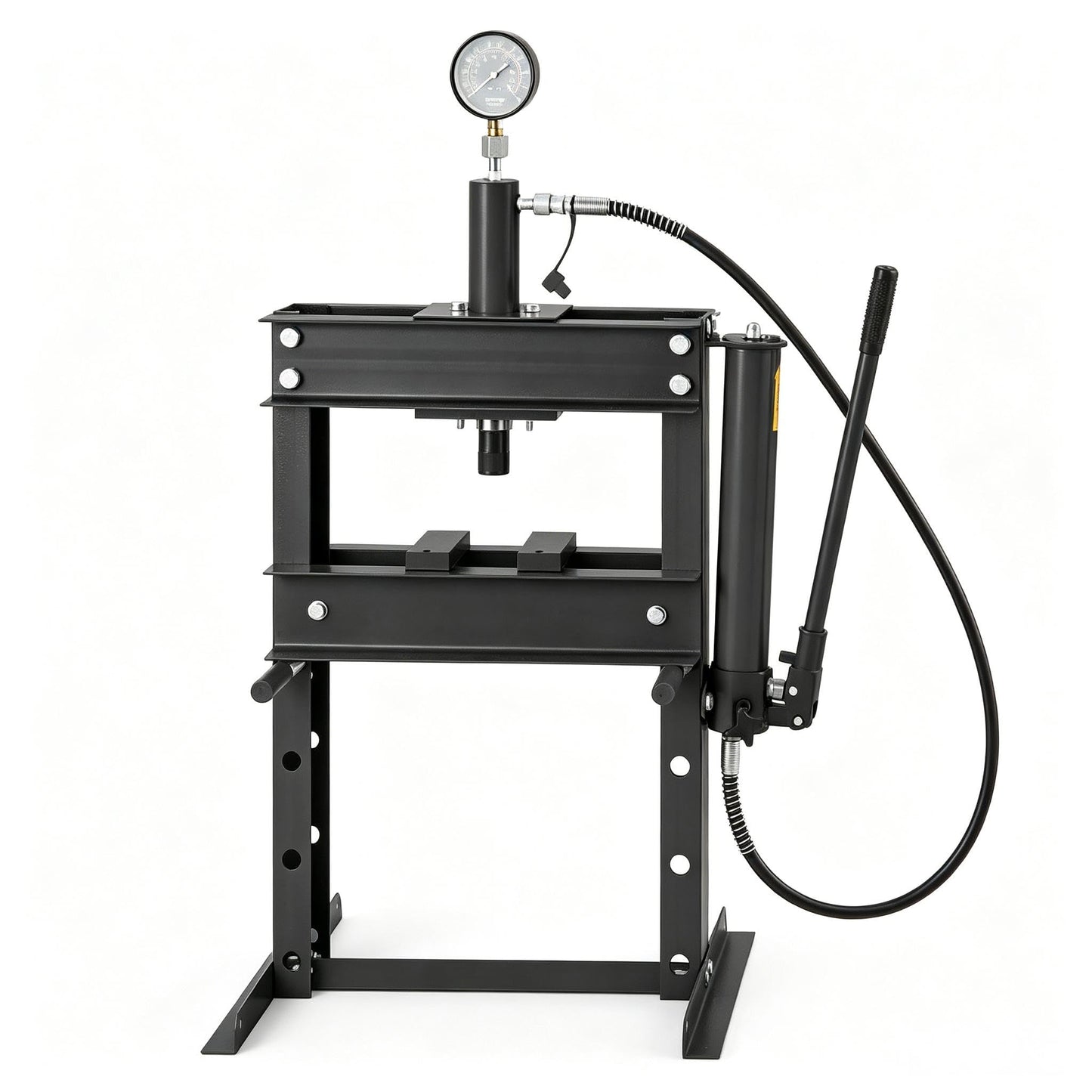 10 Ton Hydraulic Shop Press with Pressure Gauge & Plate, Heavy Duty H-Frame Benchtop Press with Height Adjustable Working Table for Auto Repair, Metalworking, Manufacturing, Black