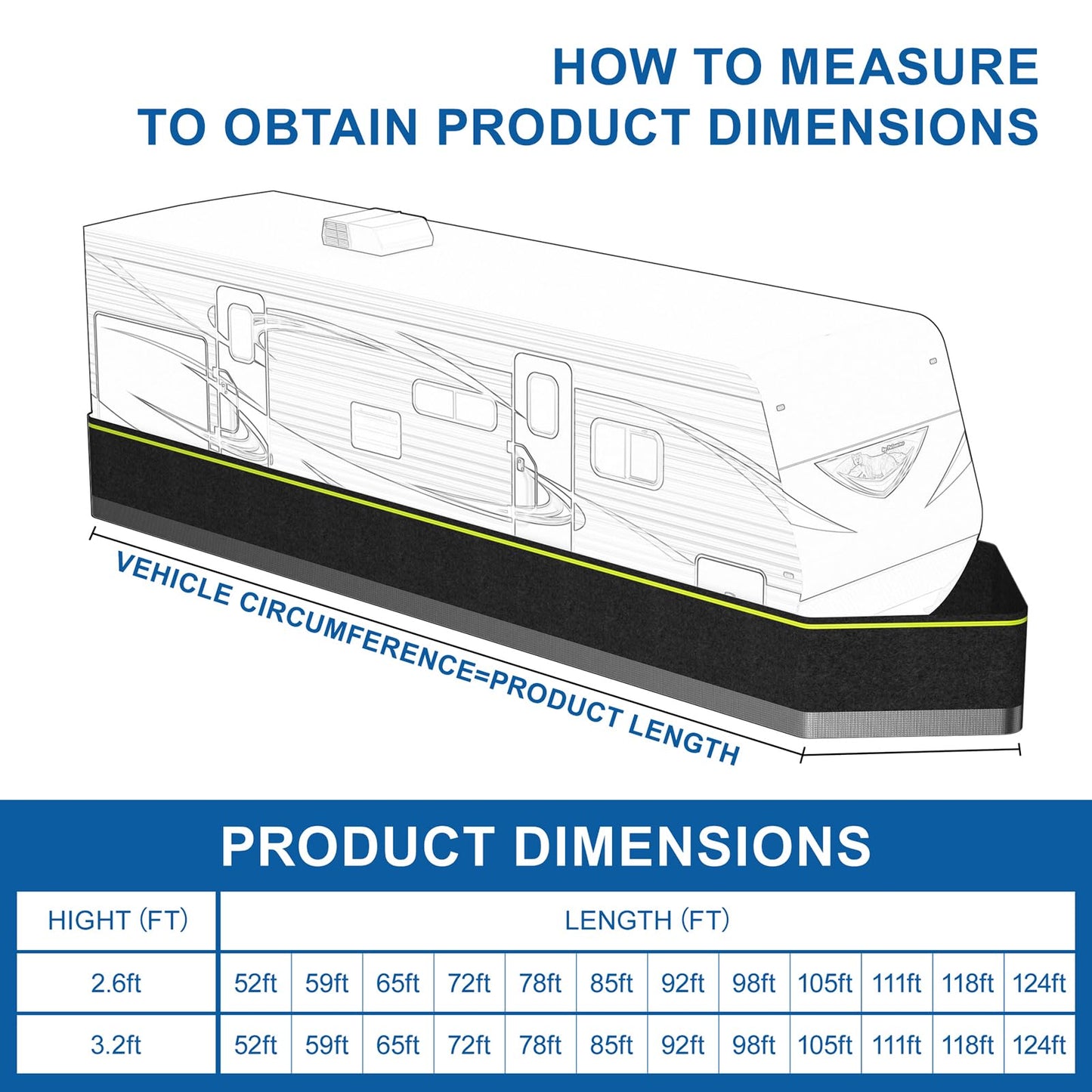 RV Skirting for Travel Trailers & 5th Wheels - Heavy Duty Insulated Camper Skirt Kits for Winter, All Weather Waterproof Windproof Cold Weather & UV Underpinning Cover, Black 65.6ft x 2.6ft