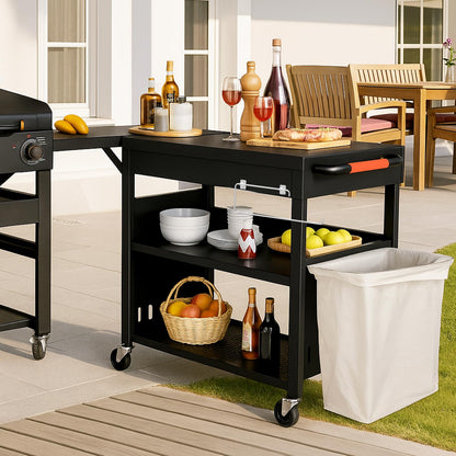 Outdoor Grill Table Cart for Blackstone 28"/36" Omnivore Griddle, 50" x 22“ Large Outdoor Kitchen Island with Foldable Side Table for Blackstone 17”/22” Griddle, Home BBQ, Tailgates, Cookouts