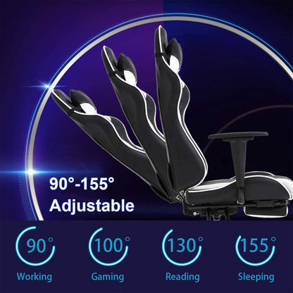 BestOffice Ergonomic Office, PC Gaming Desk Chair Executive PU Leather Computer Lumbar Support with Footrest Modern Task Rolling Swivel Chair for Women, Men(White)