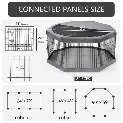 PETIME Foldable Metal Dog Exercise Pen/Pet Puppy Playpen Kennels Yard Fence Indoor/Outdoor 8 Panel 24" W with Top Cover and Bottom Pad (Playpen+Bottom+Top Cover, 8 Panels 24" H)