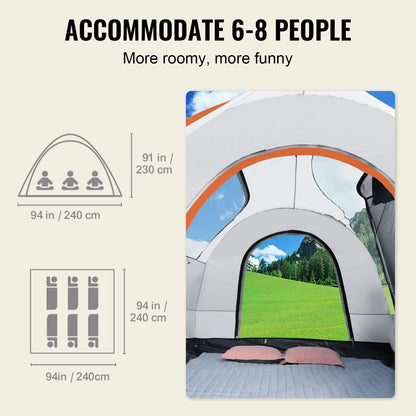 VEVOR SUV Camping Tent, 8'-8' SUV Tent Attachment for Camping with Carry Bag, Waterproof PU2000mm Double Layer Truck Tent, Accommodate 6-8 Person, Rear Tent for Van Hatch Tailgate