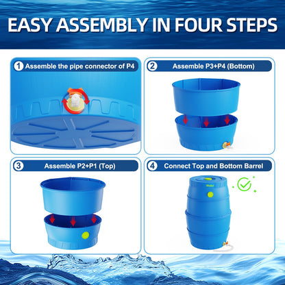 EJWOX 50 Gallon Blue Water Storage Barrel, BPA-Free Rainwater Collection Drum with Spigot, Stackable UV-Resistant Durable PP (Polypropylene) Barrel for Emergency Drinking Water & Gardening