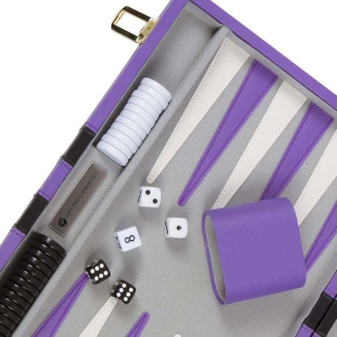 Get The Games Out Backgammon Set Classic Board Game Case 2 Players Includes Strategy &amp Tip Guide Perfect for Parties and Family Game Nights -Small Purple