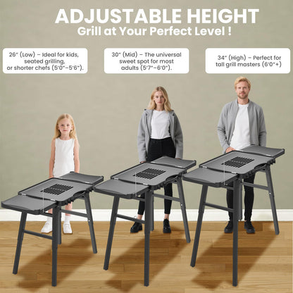 GRISUN Universal Folding Grill Cart | Portable Stand for Ninja Woodfire OG700/OG800/OG900, Blackstone, Ooni | 3-Height Adjustable