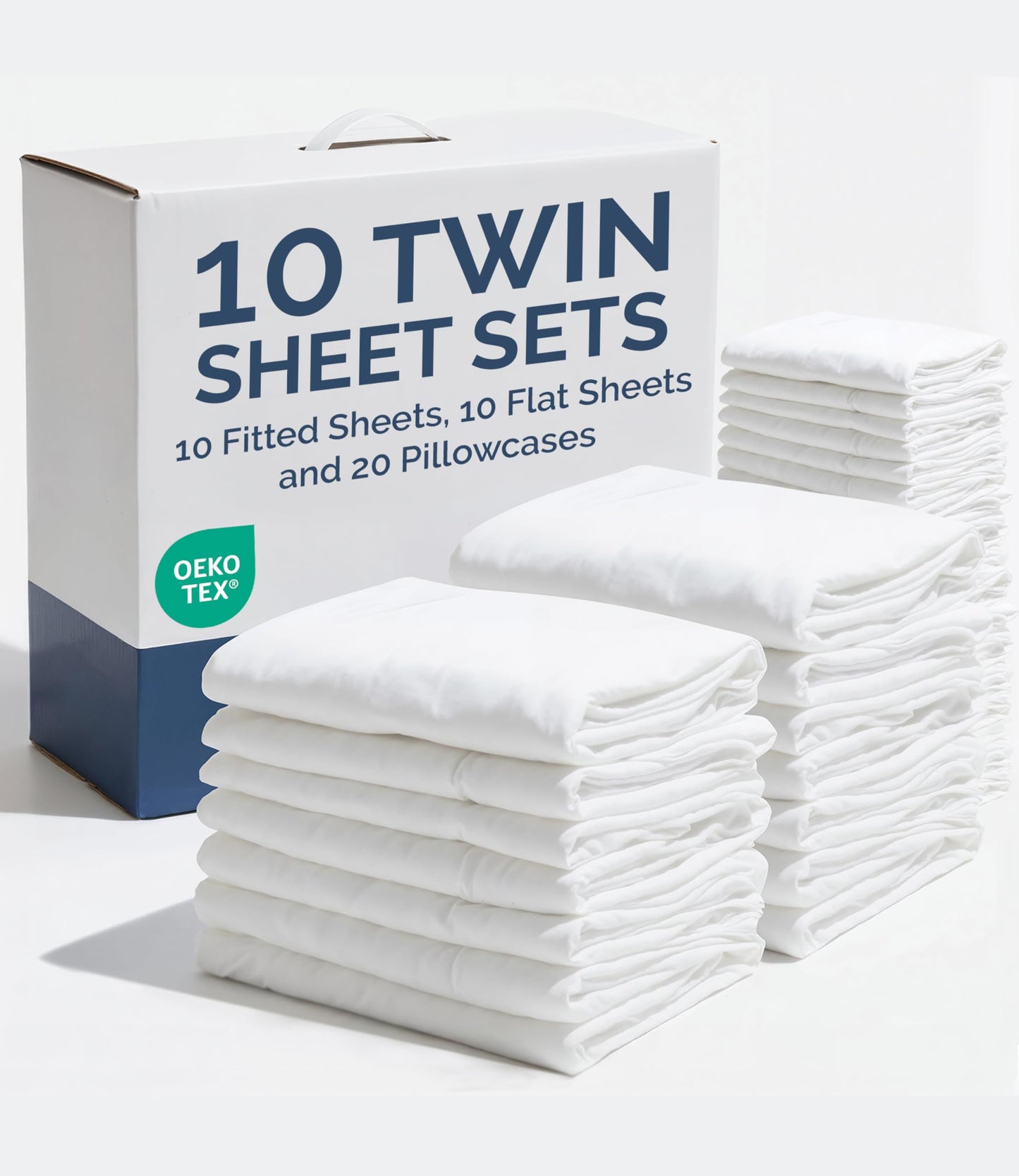 Bulk Case Pack of 10 Sheet Sets - Complete 4 Piece Sheet Sets - Bulk Twin Size Bedding - Wholesale Case Pack for Hotels, Spa & Airbnbs - Deep Pocket & Wrinkle Free - Cooling & Breathable - Twin, White