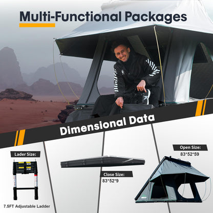 WildFinder Rooftop Tent Hardshell, 2-3 Person Camping Car Roof Top Tent Hard Shell Suitable for Jeep, SUV, Truck, Van
