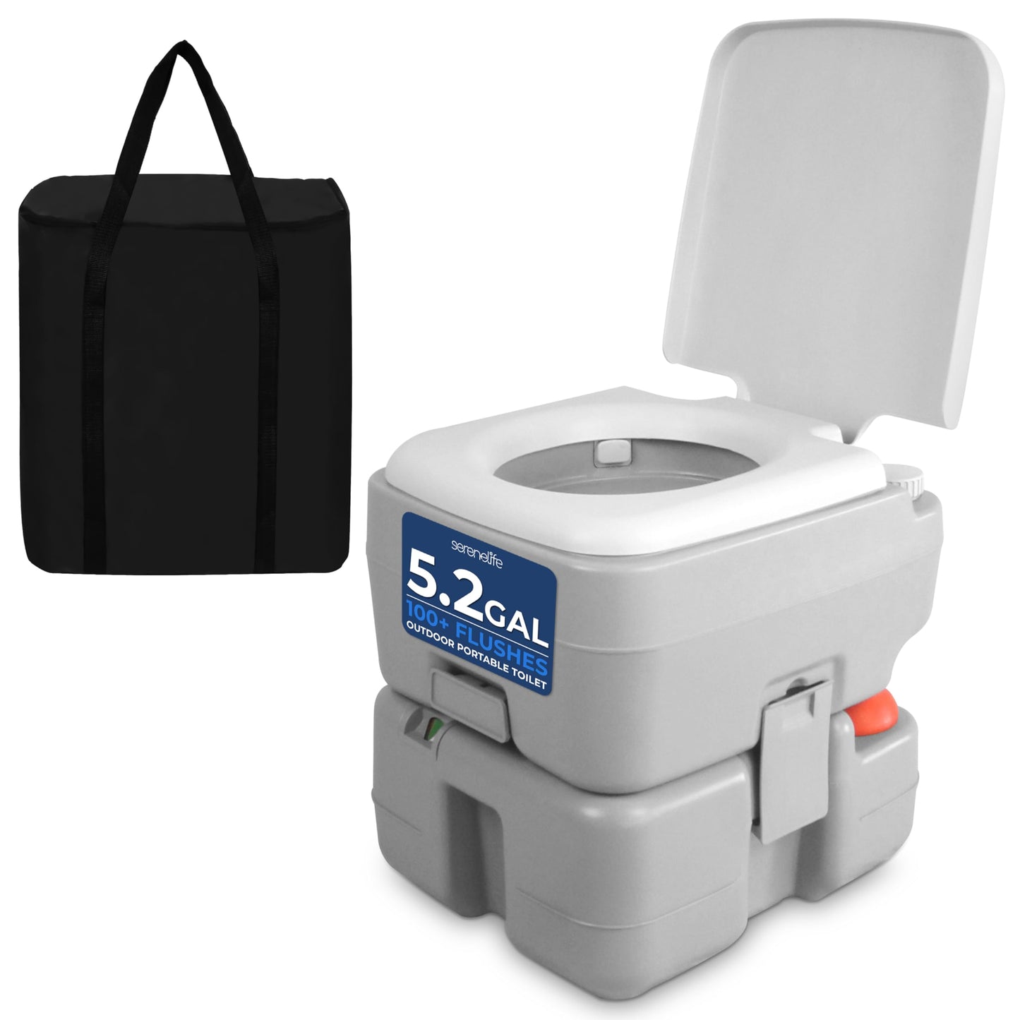 SereneLife 5.2 Gal Portable Camping Toilet For Adults, 100+ Flushes, Porta Potty Camp Toilet with Detachable Waste Tank, Level Indicator, Carry Bag, Suitable for Camping, Hiking, and Boating