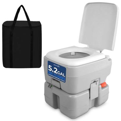 SereneLife 5.2 Gal Portable Camping Toilet For Adults, 100+ Flushes, Porta Potty Camp Toilet with Detachable Waste Tank, Level Indicator, Carry Bag, Suitable for Camping, Hiking, and Boating