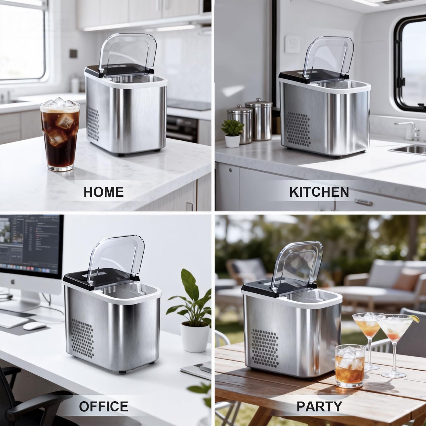 38lbs Per Day Countertop Ice Maker, 9 Ice Cubes in 3.5 Minutes, Self-Cleaning Portable Ice Machine with 2 Bullet Sizes for Kitchen, Camping, RV, and Party